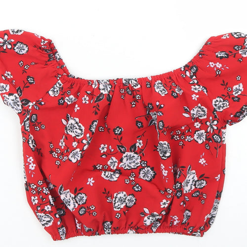 New Look Girls Red Floral Polyester Cropped Blouse Size 10 Years Off the Shoulder