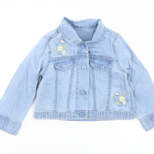 George Girls Blue  Cotton Basic Button-Up Size 6-9 Months Collared Button