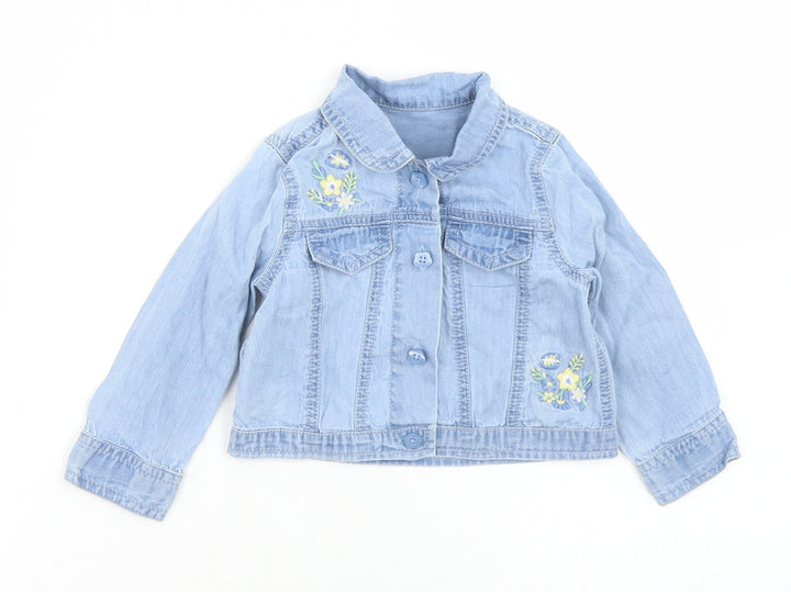 George Girls Blue Cotton Basic Button-Up Size 6-9 Months Collared Button
