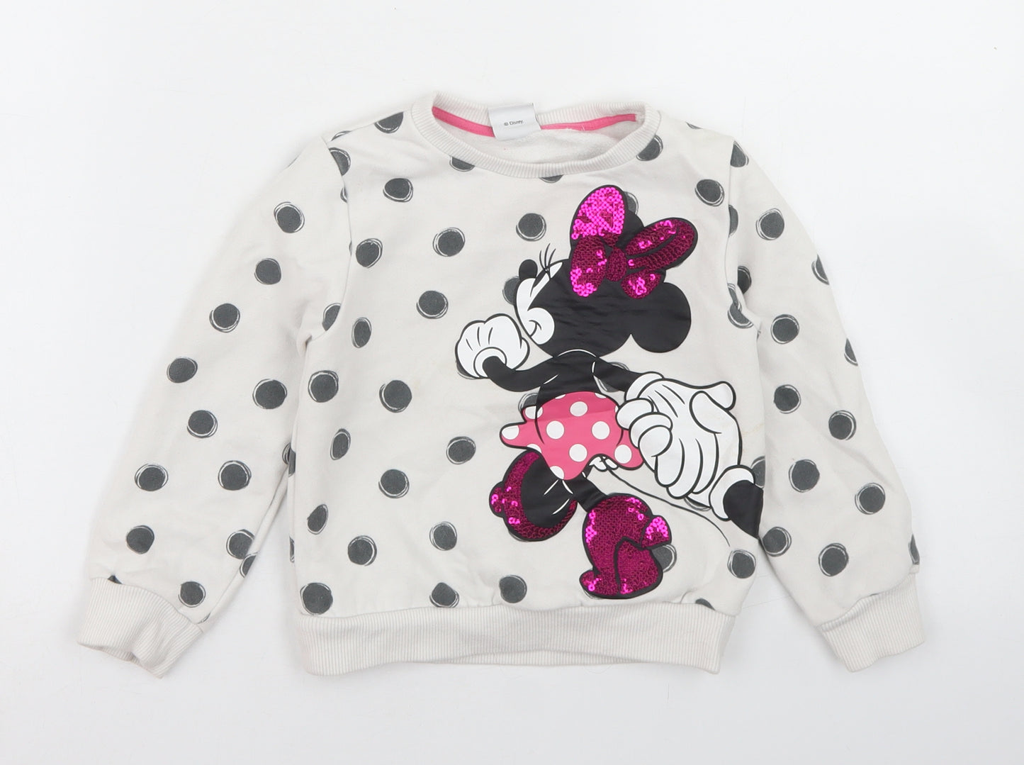 F&F Girls White Polka Dot Cotton Pullover Sweatshirt Size 4-5 Years   - Minnie Mouse