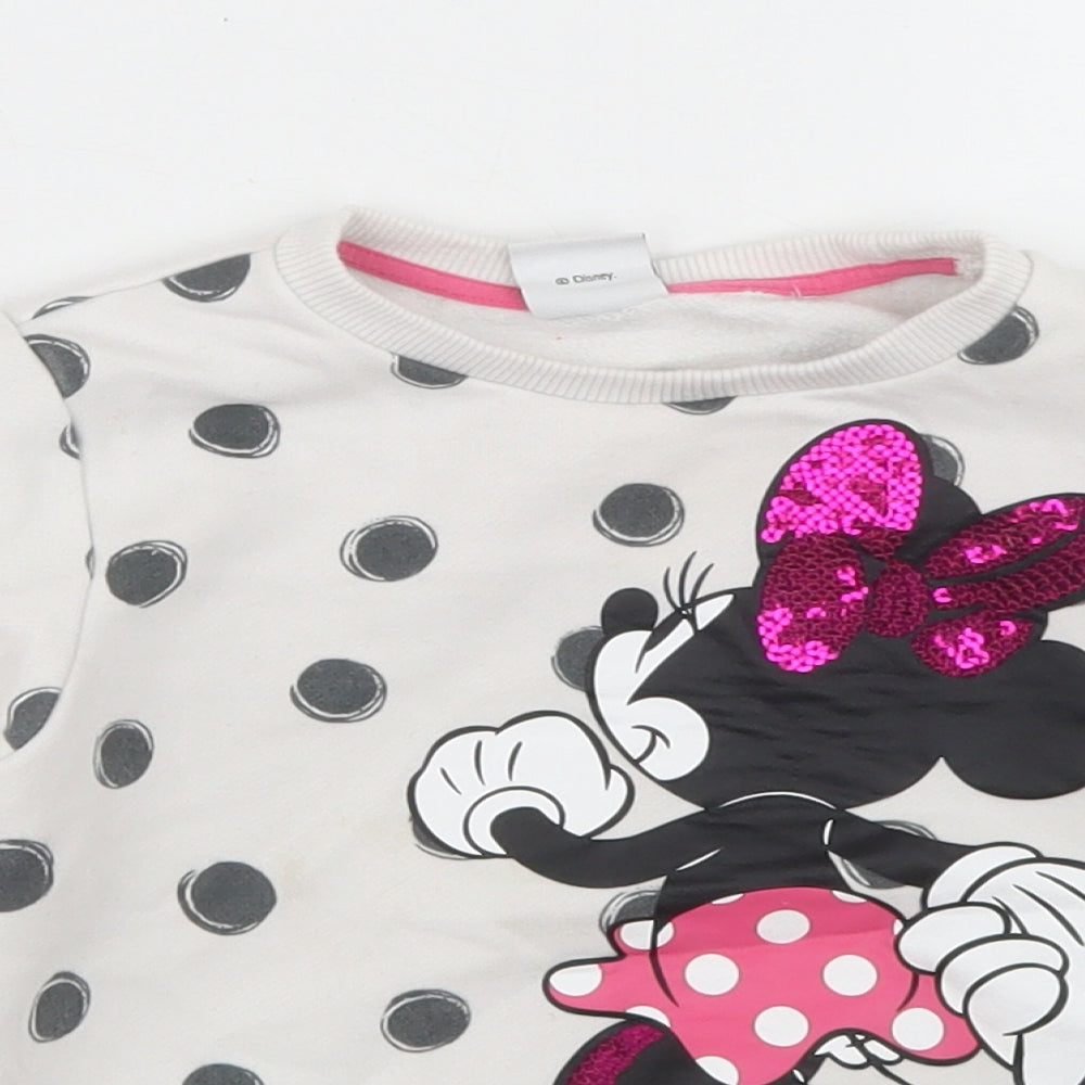 F&F Girls White Polka Dot Cotton Pullover Sweatshirt Size 4-5 Years   - Minnie Mouse