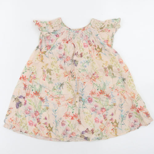 NEXT Girls Beige Floral Cotton A-Line  Size 18-24 Months  Round Neck Button