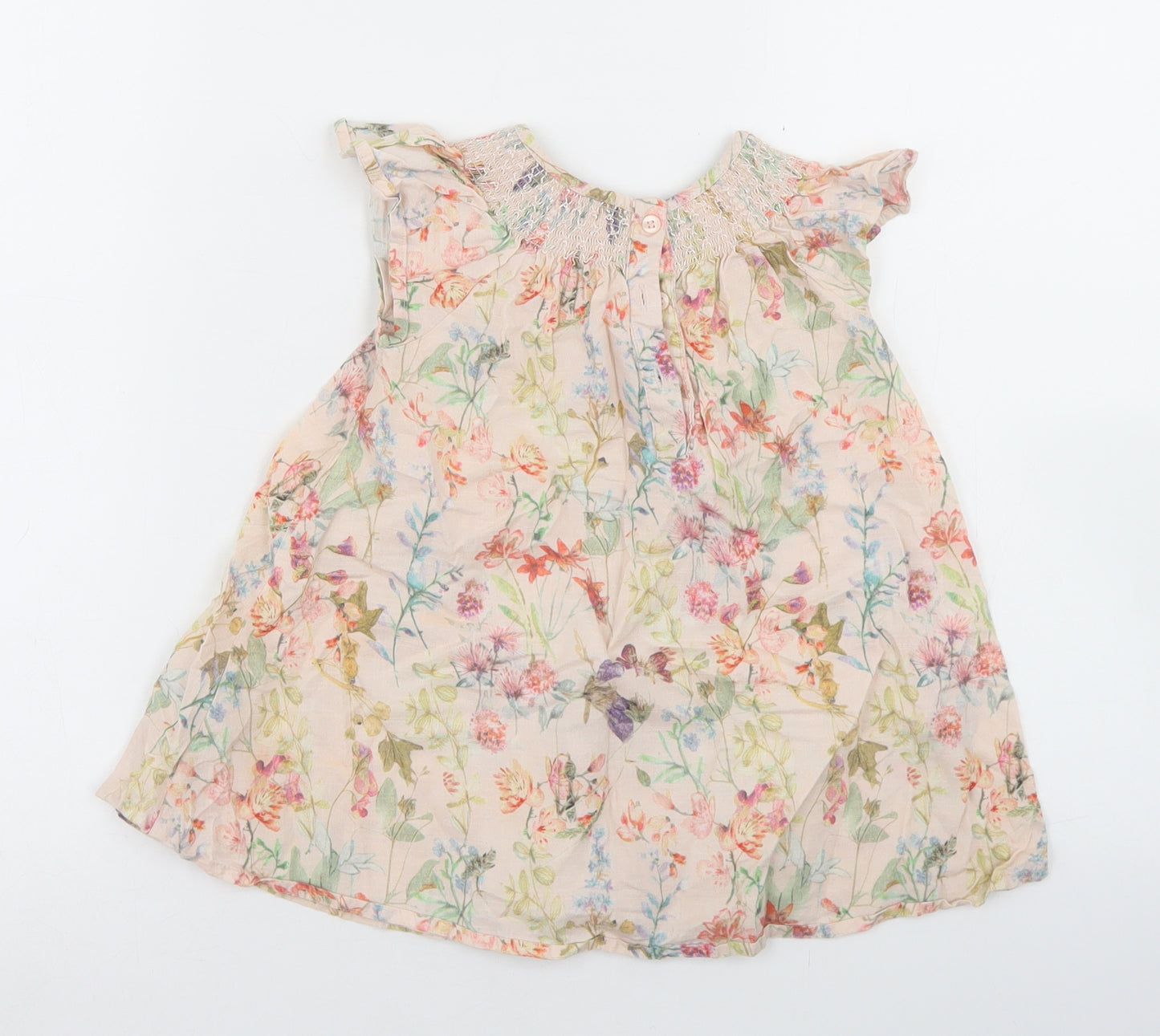 NEXT Girls Beige Floral Cotton A-Line  Size 18-24 Months  Round Neck Button
