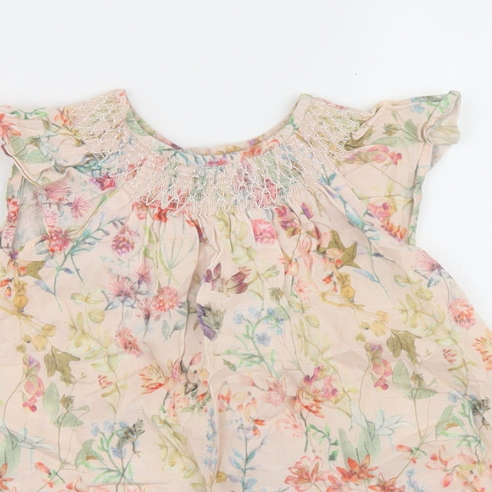 NEXT Girls Beige Floral Cotton A-Line  Size 18-24 Months  Round Neck Button