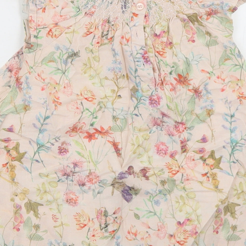 NEXT Girls Beige Floral Cotton A-Line  Size 18-24 Months  Round Neck Button