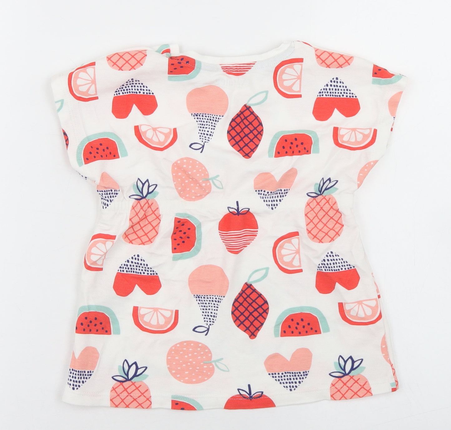 Nutmeg Girls White Geometric Cotton Basic T-Shirt Size 3-4 Years Crew Neck  - Fruit Print, Peplum