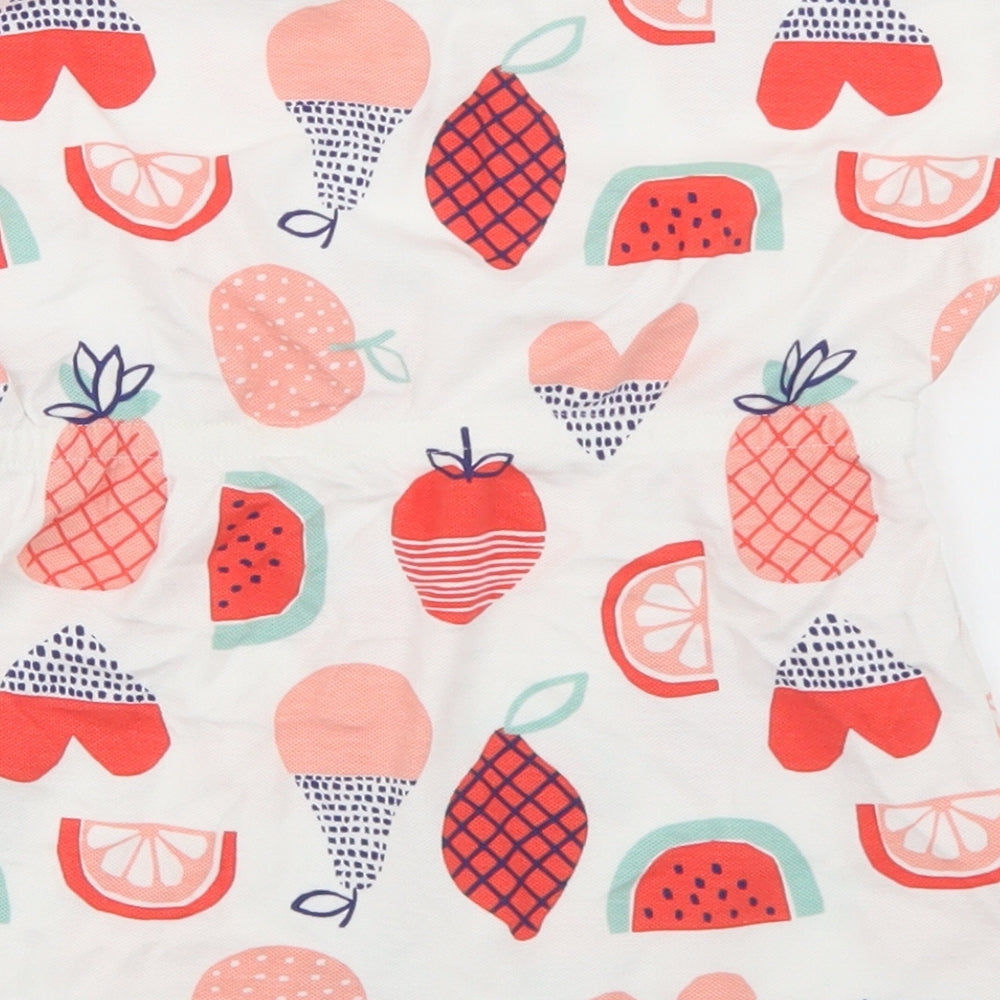 Nutmeg Girls White Geometric Cotton Basic T-Shirt Size 3-4 Years Crew Neck  - Fruit Print, Peplum