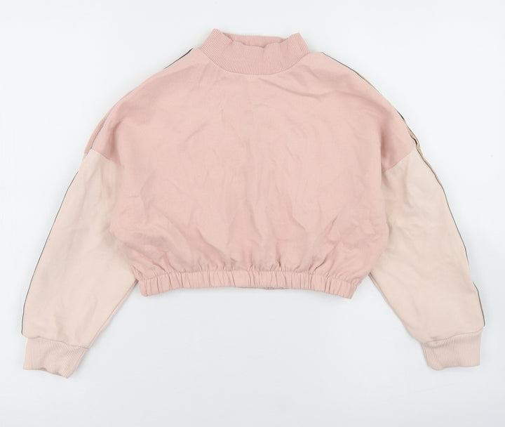 NEXT Girls Pink Colourblock Cotton Pullover Sweatshirt Size 8 Years - Cropped
