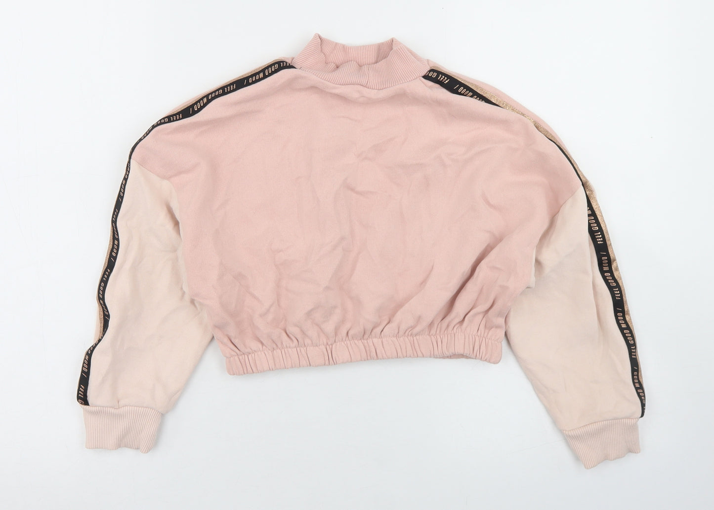 NEXT Girls Pink Colourblock Cotton Pullover Sweatshirt Size 8 Years   - Cropped