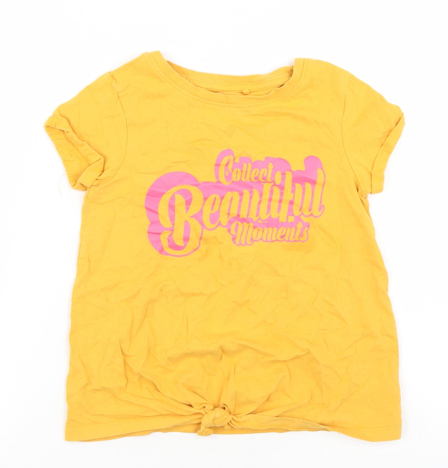 NEXT Girls Yellow  Cotton Basic T-Shirt Size 7 Years Crew Neck  - Collect Beautiful Moments
