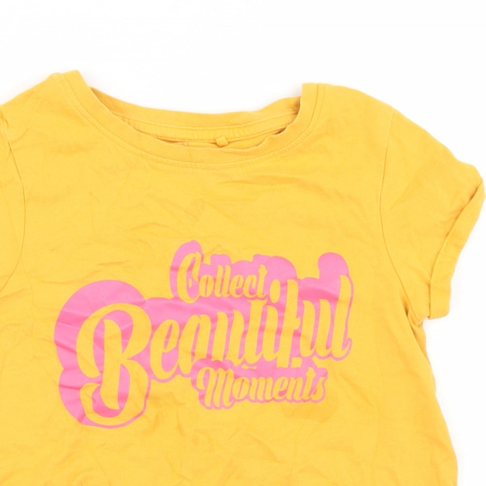 NEXT Girls Yellow  Cotton Basic T-Shirt Size 7 Years Crew Neck  - Collect Beautiful Moments