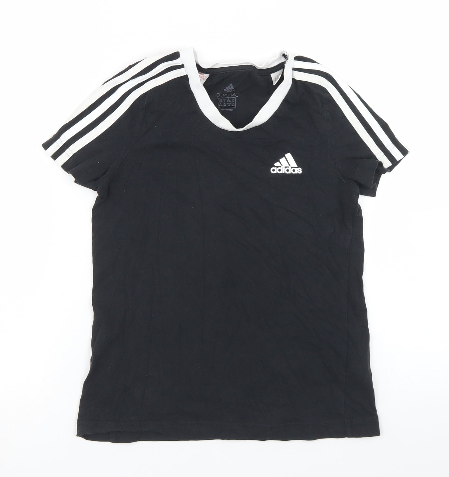 adidas Girls Black  Cotton Basic T-Shirt Size 9-10 Years Crew Neck
