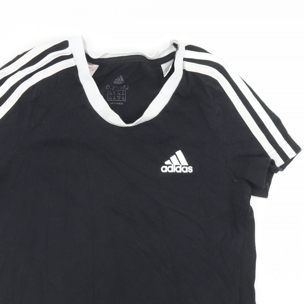 adidas Girls Black  Cotton Basic T-Shirt Size 9-10 Years Crew Neck