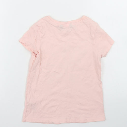 George Girls Pink  Cotton Basic T-Shirt Size 5-6 Years Crew Neck  - Let the Adventure Begin