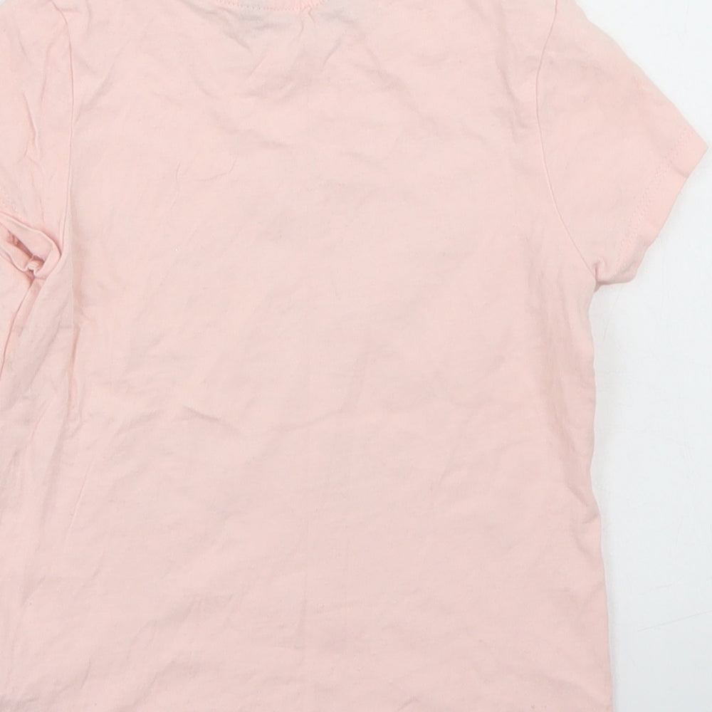 George Girls Pink  Cotton Basic T-Shirt Size 5-6 Years Crew Neck  - Let the Adventure Begin