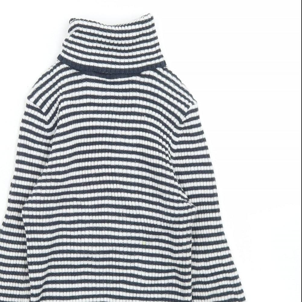 NEXT Girls Blue Striped Polyester Basic T-Shirt Size 7 Years Roll Neck