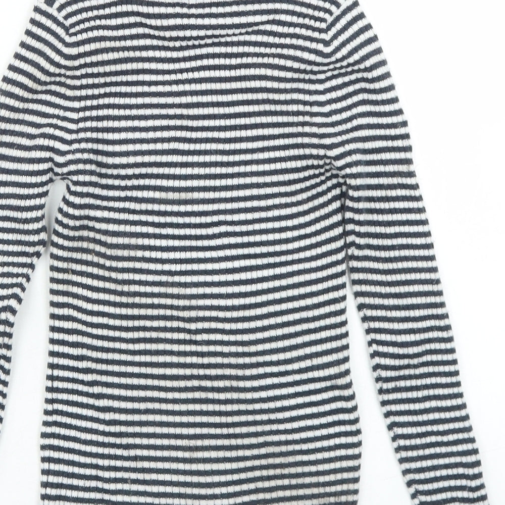 NEXT Girls Blue Striped Polyester Basic T-Shirt Size 7 Years Roll Neck