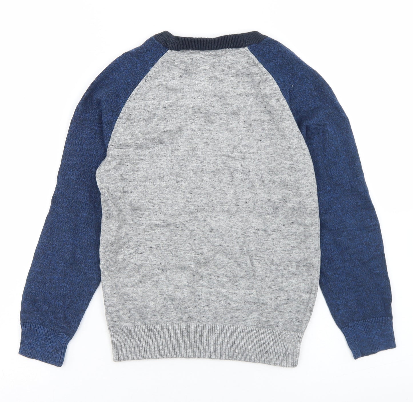 H&M Boys Grey Crew Neck Colourblock Cotton Pullover Jumper Size 7-8 Years