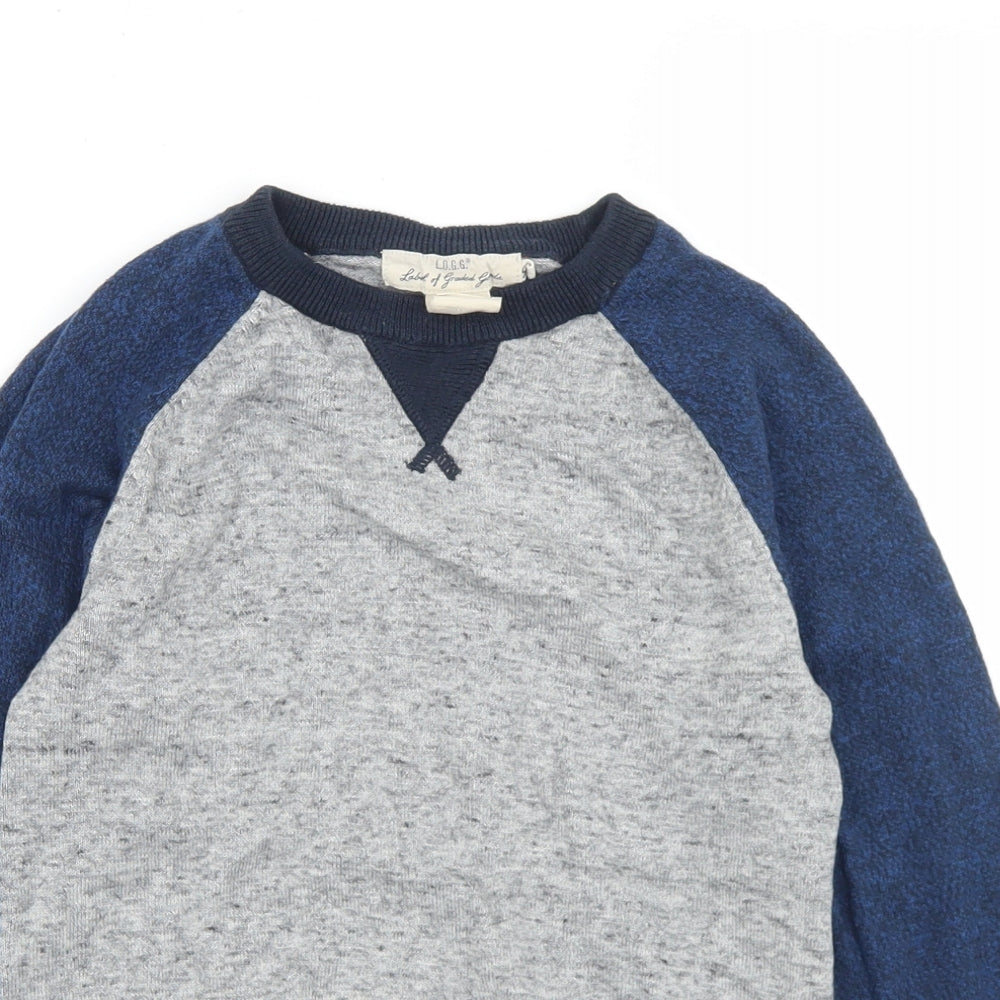 H&M Boys Grey Crew Neck Colourblock Cotton Pullover Jumper Size 7-8 Years
