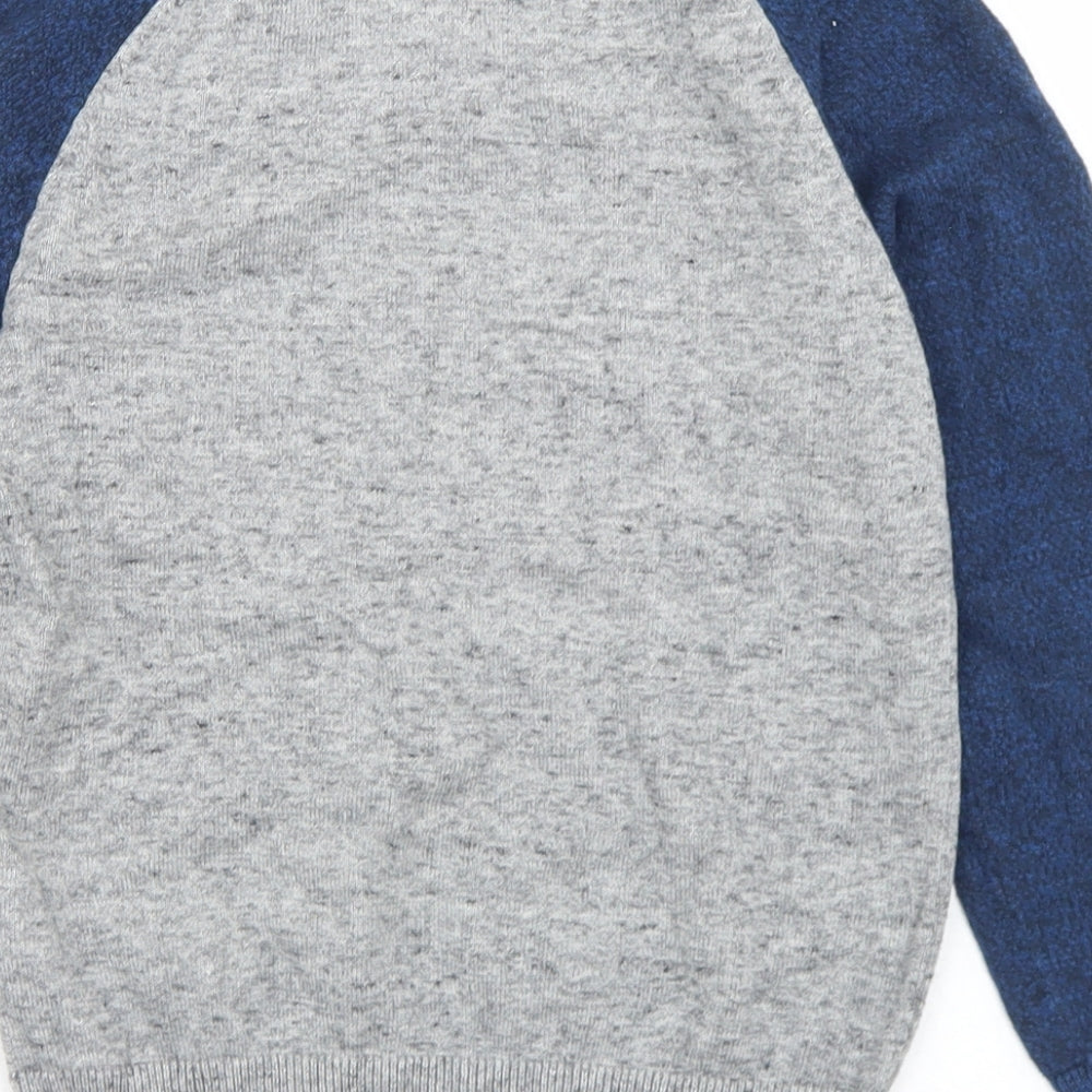 H&M Boys Grey Crew Neck Colourblock Cotton Pullover Jumper Size 7-8 Years