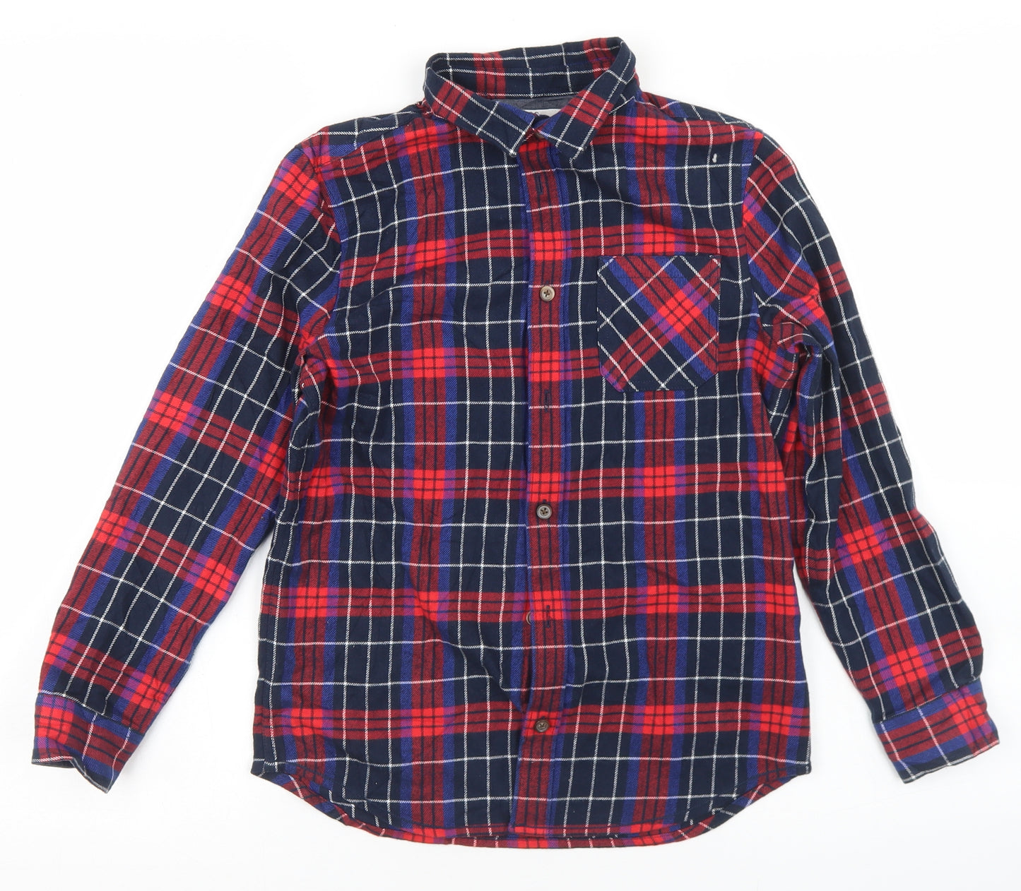 Marks and Spencer Boys Multicoloured Plaid Cotton Basic Button-Up Size 9-10 Years Collared Button