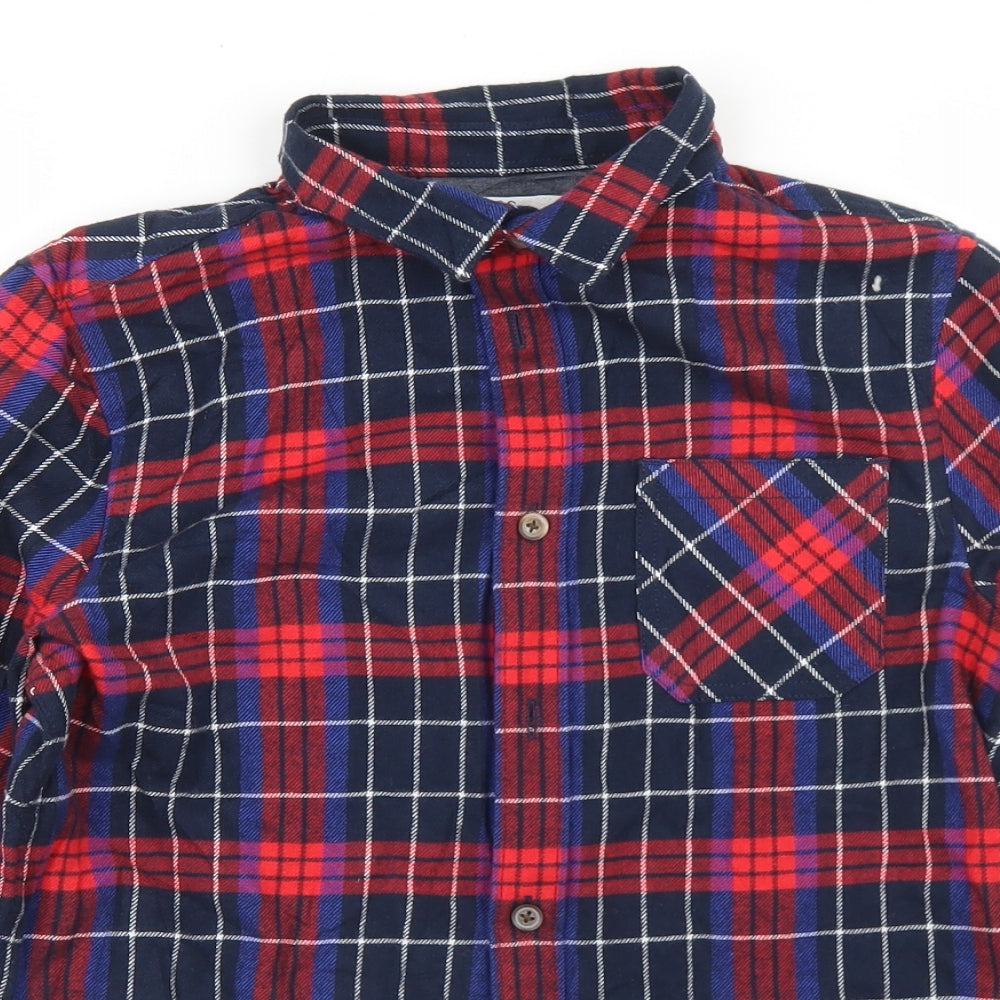 Marks and Spencer Boys Multicoloured Plaid Cotton Basic Button-Up Size 9-10 Years Collared Button