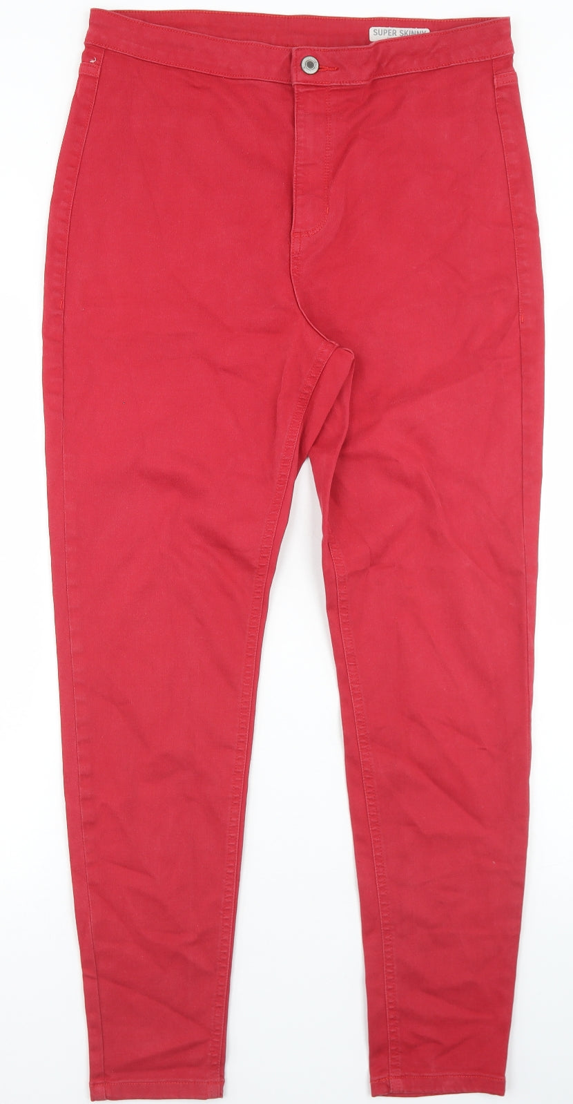 Marks and Spencer Womens Red  Cotton Skinny Jeans Size 16 L28 in Regular Button