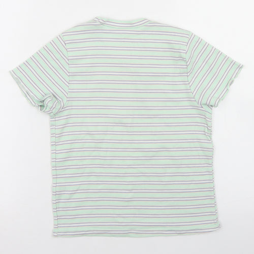 Primark Womens Green Striped Polyester Basic T-Shirt Size 10 Crew Neck