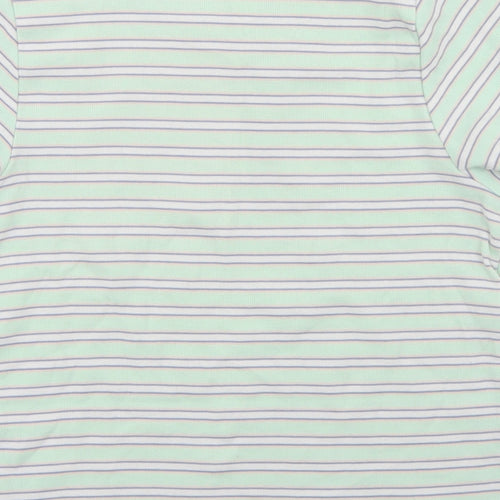 Primark Womens Green Striped Polyester Basic T-Shirt Size 10 Crew Neck