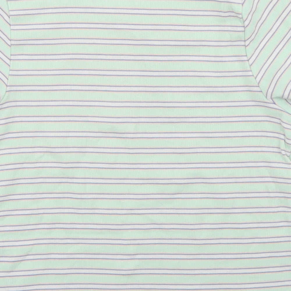 Primark Womens Green Striped Polyester Basic T-Shirt Size 10 Crew Neck
