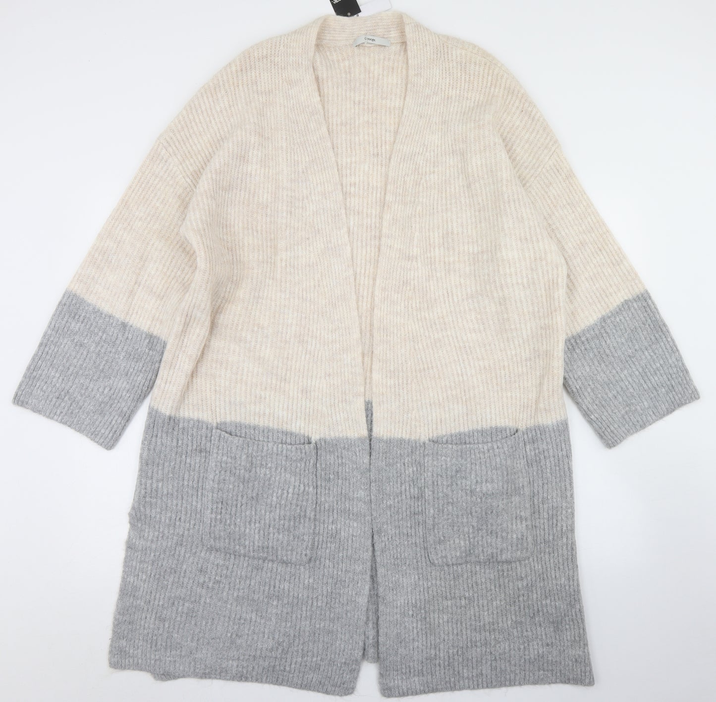 George Womens Beige Round Neck  Acrylic Cardigan Jumper Size XL