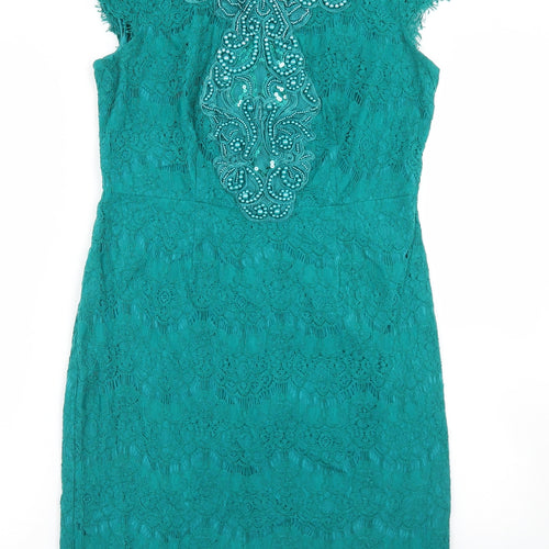 Darling Womens Green  Nylon Pencil Dress  Size 12  Round Neck Zip