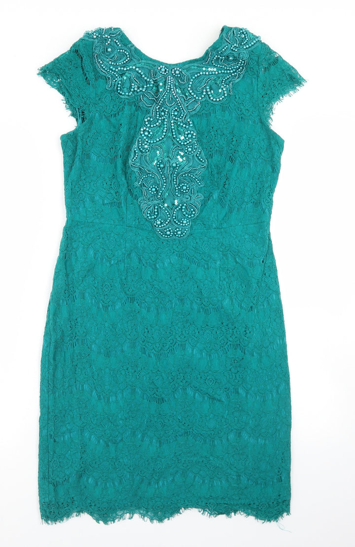 Darling Womens Green Nylon Pencil Dress Size 12 Round Neck Zip