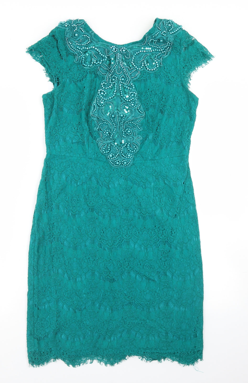 Darling Womens Green  Nylon Pencil Dress  Size 12  Round Neck Zip