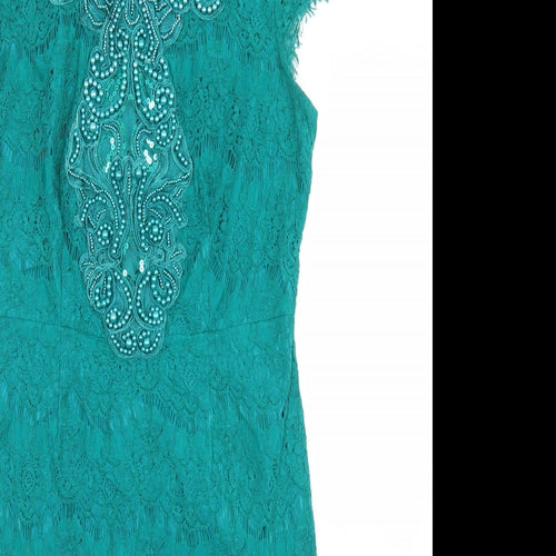 Darling Womens Green  Nylon Pencil Dress  Size 12  Round Neck Zip