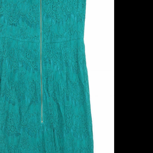 Darling Womens Green  Nylon Pencil Dress  Size 12  Round Neck Zip
