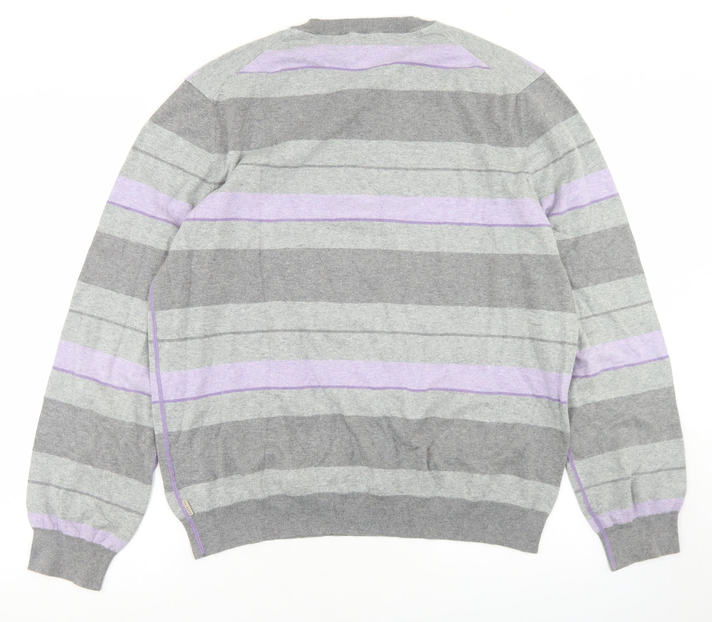 Ted Baker Mens Grey Crew Neck Striped Cotton Pullover Jumper Size 2XL   - Ted Baker Size 6