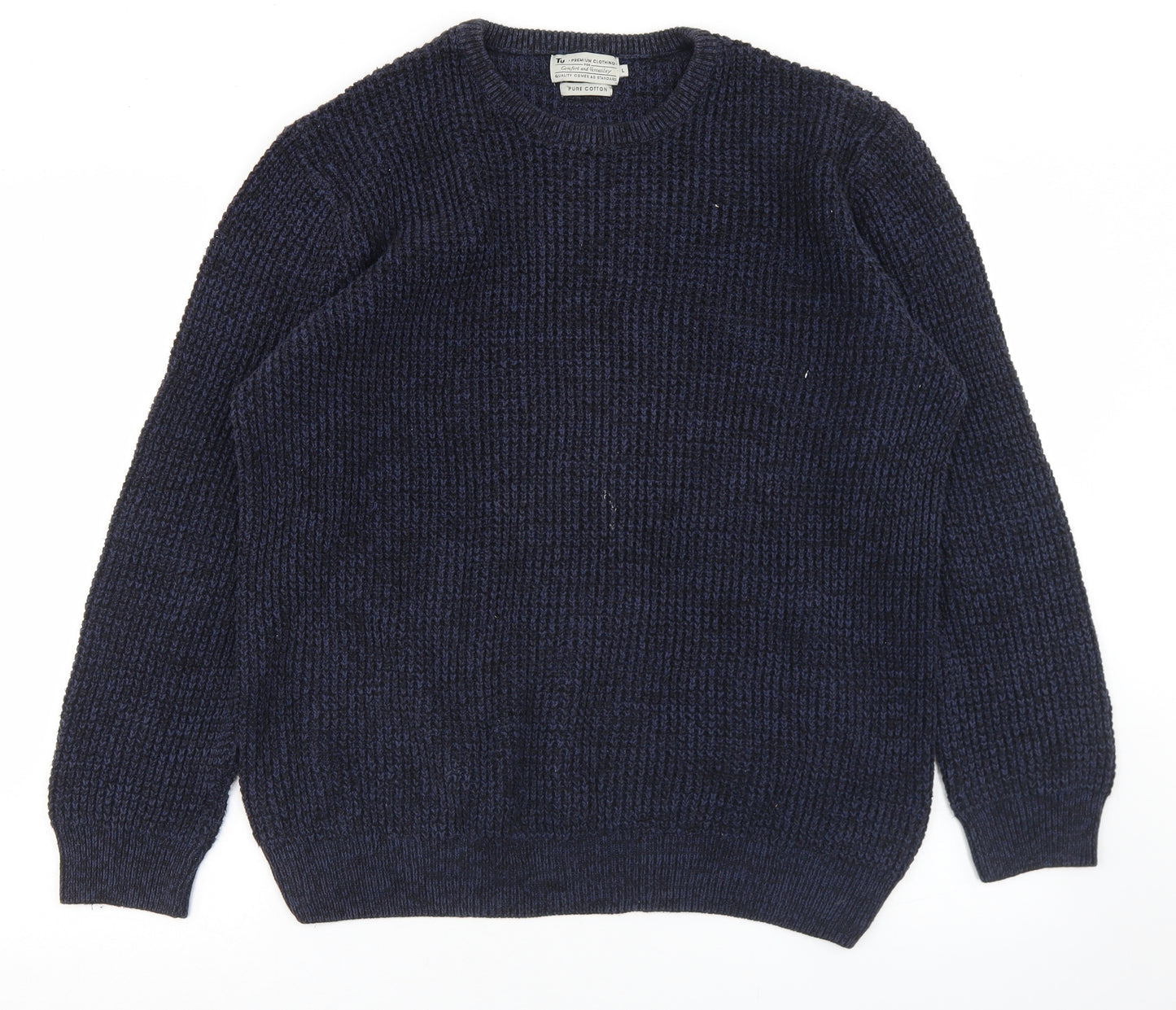 TU Mens Blue Crew Neck  Cotton Pullover Jumper Size L