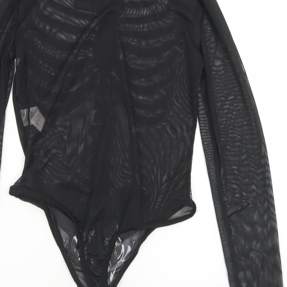 PRETTYLITTLETHING Womens Black  Polyester Bodysuit One-Piece Size 6  Snap - Skeleton