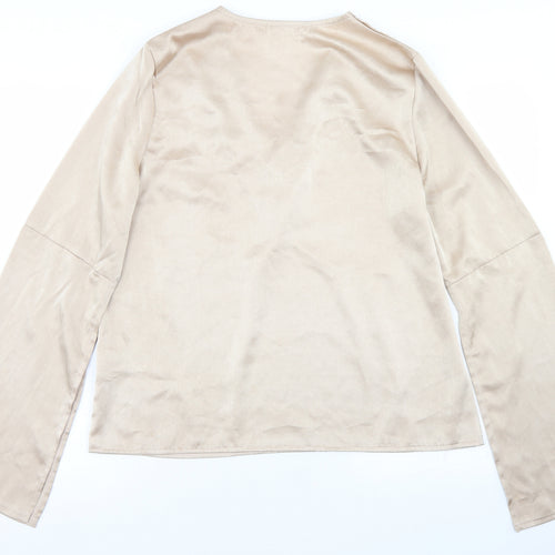 Babymilk Womens Beige  Polyester Basic Blouse Size M V-Neck - Flare Sleeve