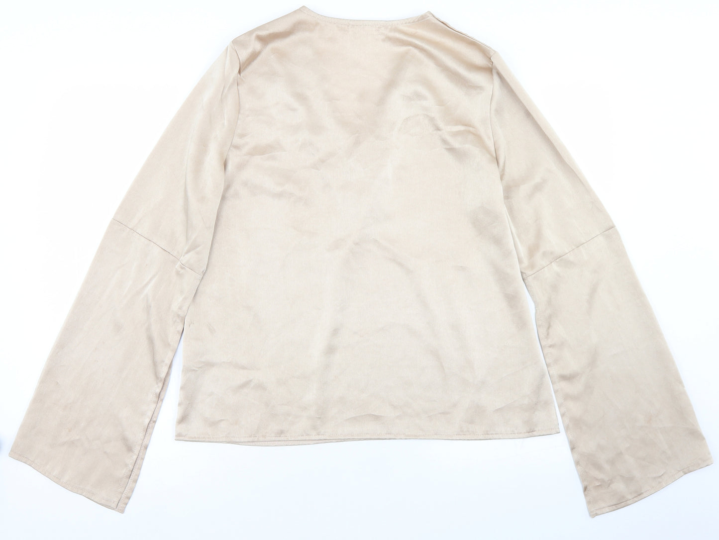 Babymilk Womens Beige  Polyester Basic Blouse Size M V-Neck - Flare Sleeve