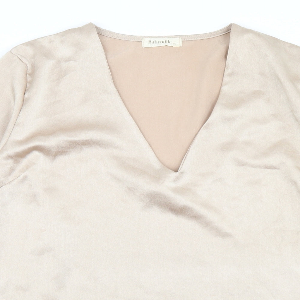 Babymilk Womens Beige  Polyester Basic Blouse Size M V-Neck - Flare Sleeve