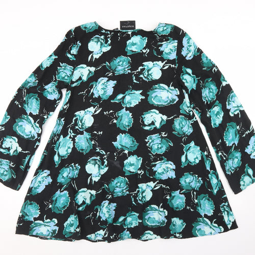 MINKPINK Womens Black Floral Viscose Trapeze & Swing  Size M  Round Neck  - Flare Sleeve