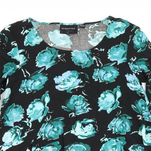 MINKPINK Womens Black Floral Viscose Trapeze & Swing  Size M  Round Neck  - Flare Sleeve