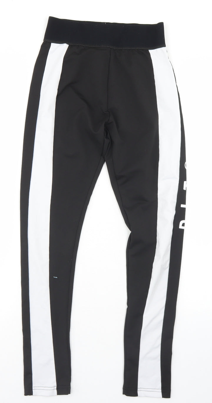 PRETTYLITTLETHING Womens Black Polyester Compression Leggings Size 8 L25 in Regular