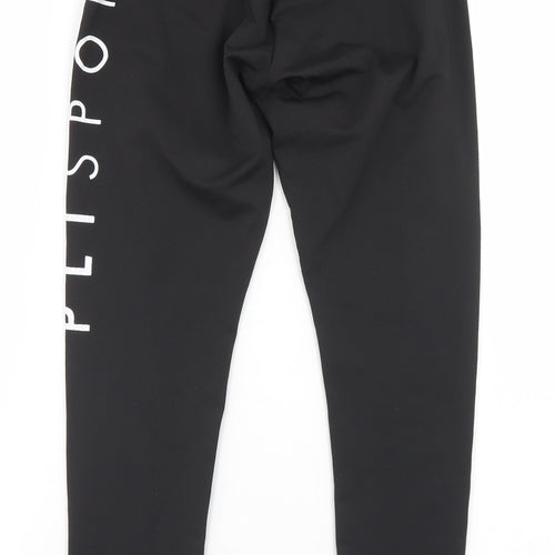 PRETTYLITTLETHING Womens Black  Polyester Compression Leggings Size 8 L25 in Regular