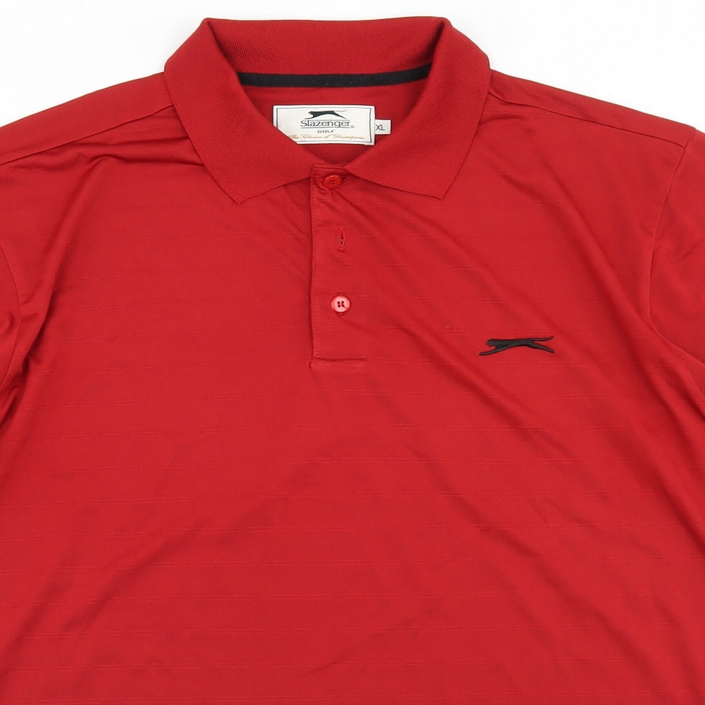 Slazenger Mens Red  Polyester Basic Polo Size XL Collared Button