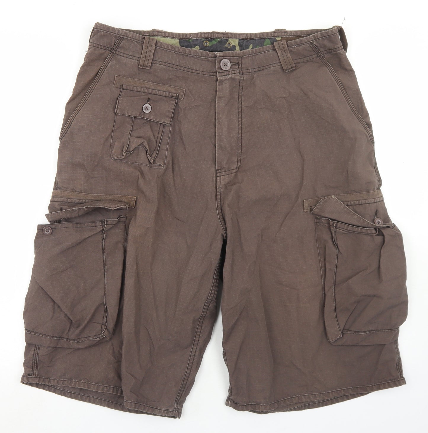Burton Mens Brown  Cotton Cargo Shorts Size 34 in L12 in Regular Button