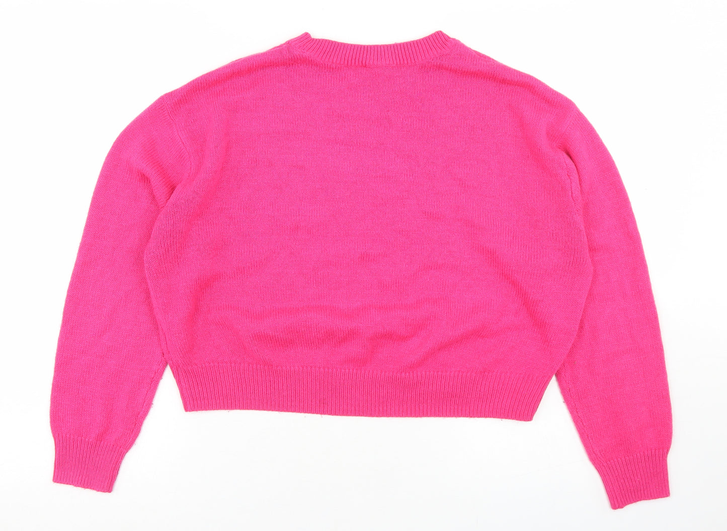 Divided Womens Pink Crew Neck  Acrylic Pullover Jumper Size S   - Cropped