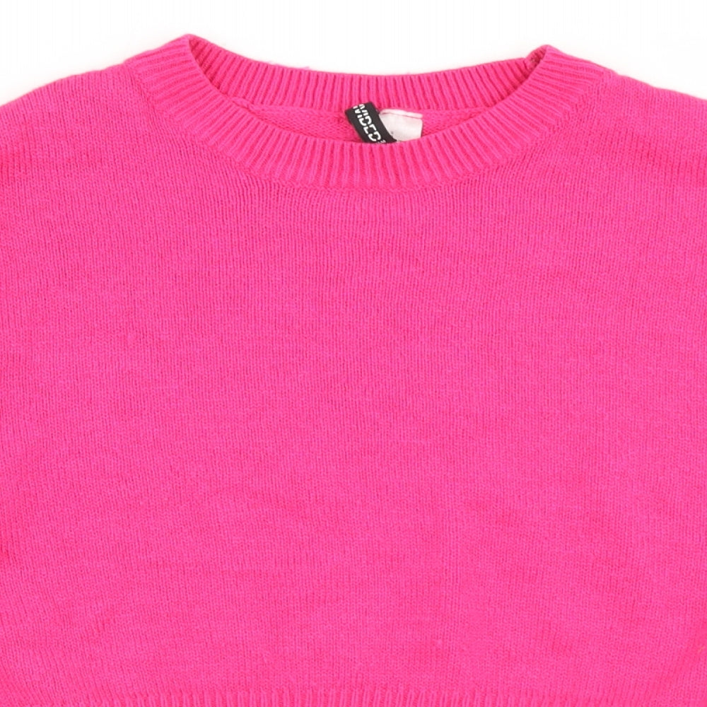 Divided Womens Pink Crew Neck  Acrylic Pullover Jumper Size S   - Cropped
